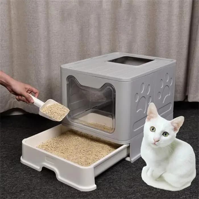 Bingopaw-Bac à litière pliable média pour chat, grand espace, entrée avant et sortie supérieure avec