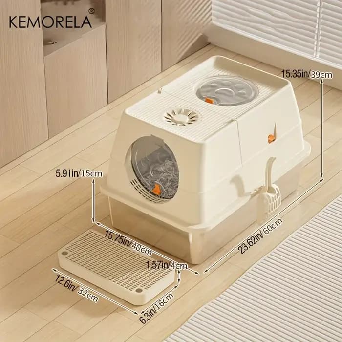 KEMORELA Bac à litière pour chat en acier inoxydable avec couvercle – Conception haute face fermée a