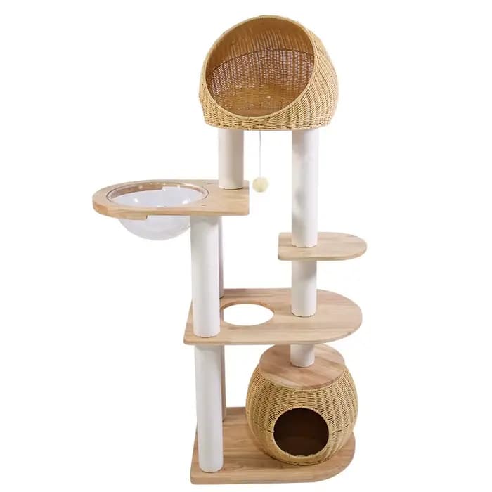 Arbres à chat d'angle en bois de luxe avec sisal, tour d'escalade pour chats de grande taille