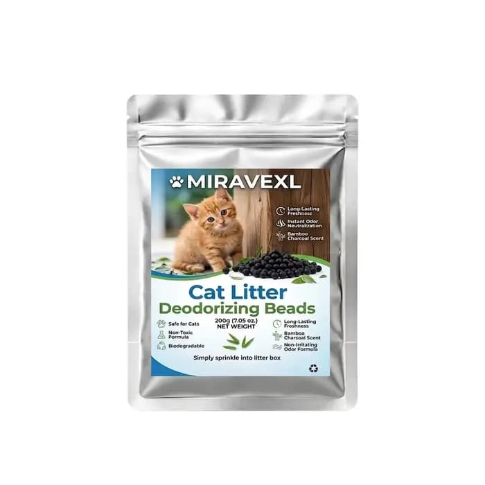 Perles désodorisantes à base de charbon actif haute performance pour litière pour chat – Légèrement