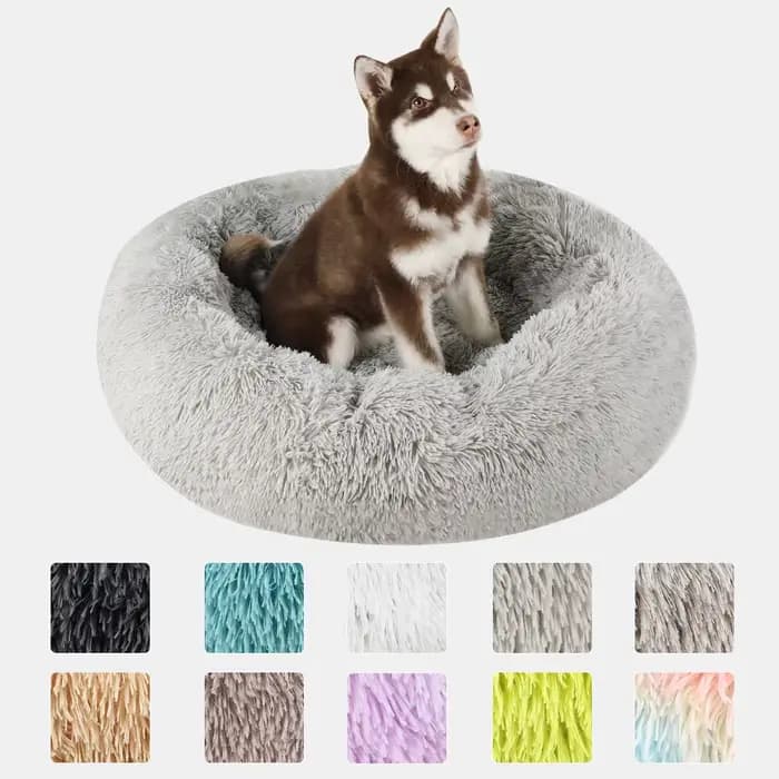 Lit à donuts pour chien, grand panier rond, lits d'hiver en peluche pour chiens, accessoires moyens,