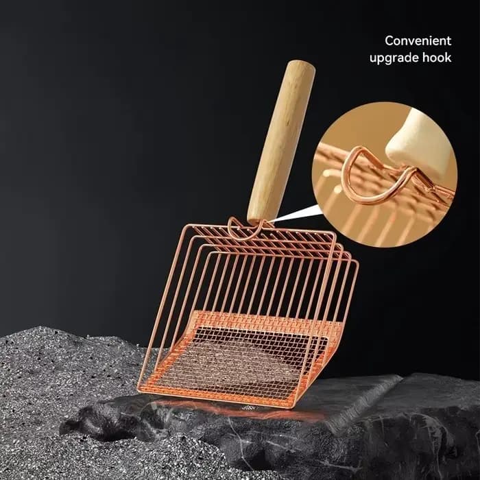 Pelle à litière pour chat avec manche en bois, pelle en métal avec crochet, outil de nettoyage de to