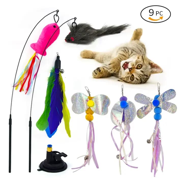 Jouet interactif pour chat, bâton mains libres pour chaton, baguette Teaser, jouet à ventouse, ensem