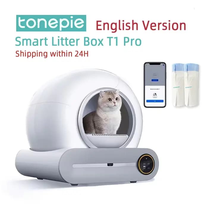 Tonepie 65L bac à litière automatique intelligent pour chat autonettoyant bac à litière pour chat en