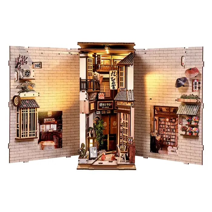 Maison miniature DIY Cat's Alley - Kit de coin livre en bois 3D, serre-livres et décoration d'intéri