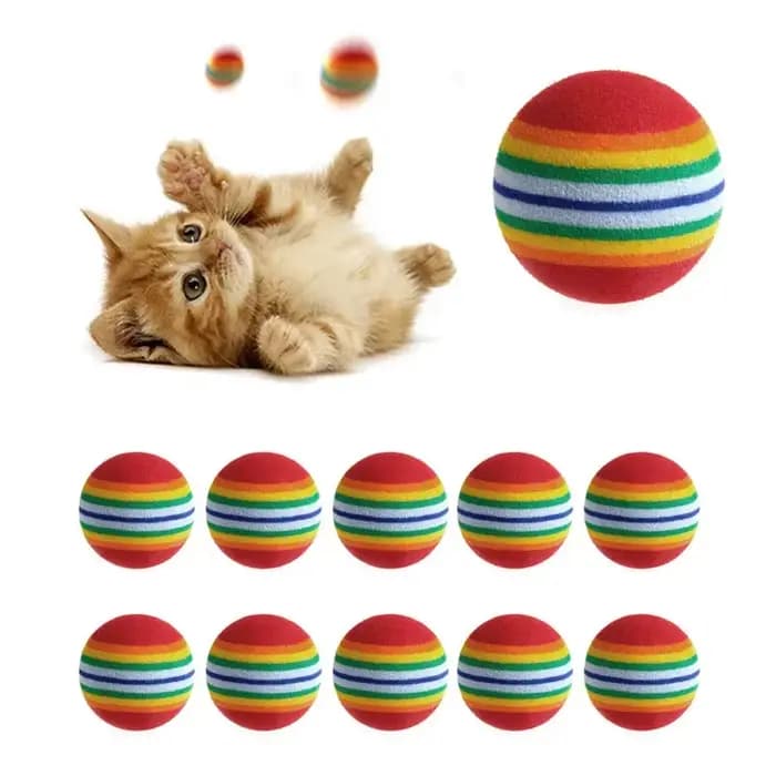 Balle colorée en mousse naturelle pour chat, 10 pièces, jouets interactifs pour chat, hochet à mâche