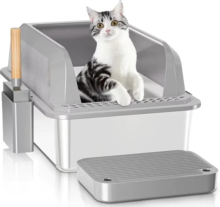 Grande boîte à litière semi-fermée en acier inoxydable de 20l, facile à nettoyer, anti-fuite, épaiss