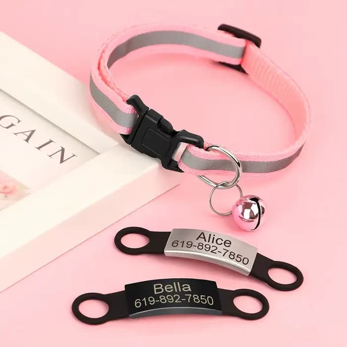 Collier réfléchissant pour chat gravé, sûr, pour chaton, avec cloche, chiot, collier pour animaux de