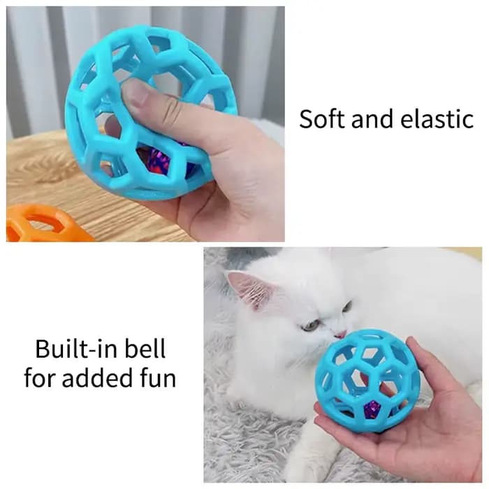 Jouet à mâcher en caoutchouc naturel pour chien et chat, boule de sécurité géométrique avec cloche,