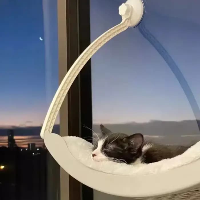 Lit hamac pour chat, confortable et amovible, coussin de bain de soleil en polaire arctique avec ven