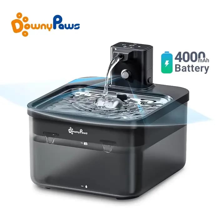 DownyPaws 2,5 L fontaine d'eau automatique en acier inoxydable pour chat 4000 mAh abreuvoir sans fil