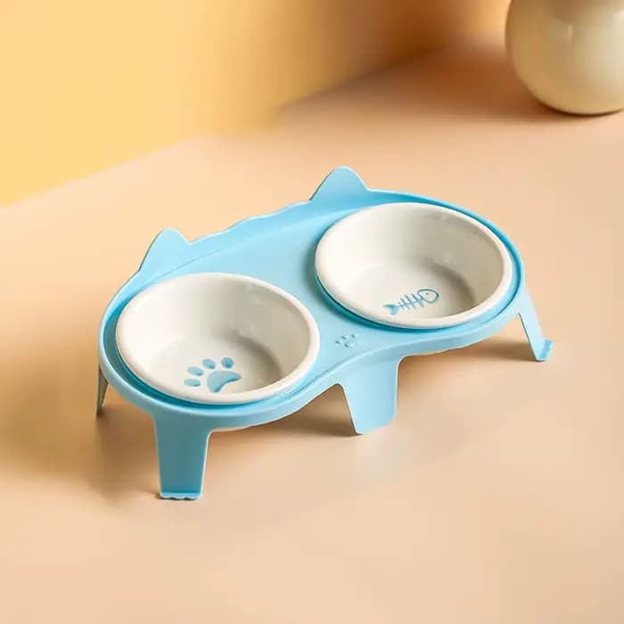 Bol Double en céramique pour chat, bols d'eau et de nourriture pour animaux de compagnie inclinés su