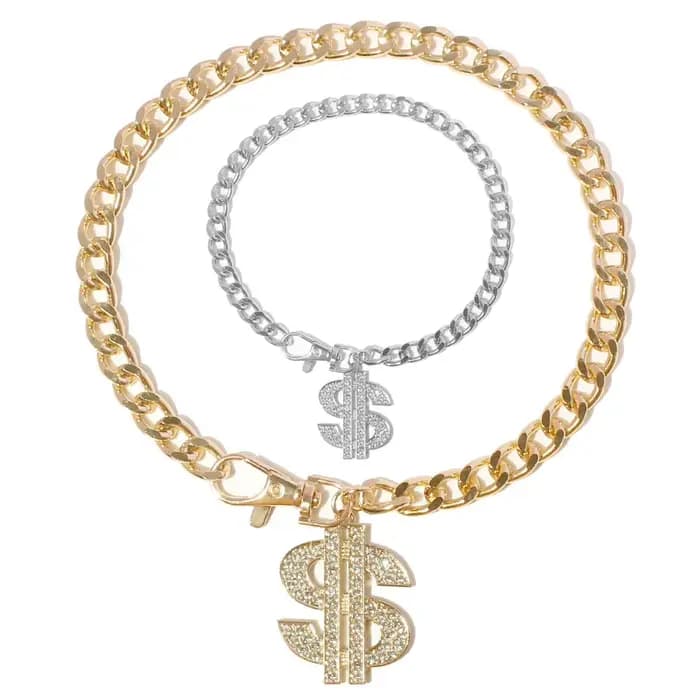 Collier de luxe pour chiens de petite et moyenne taille, pendentifs avec signe de Dollar, Hip Hop, c