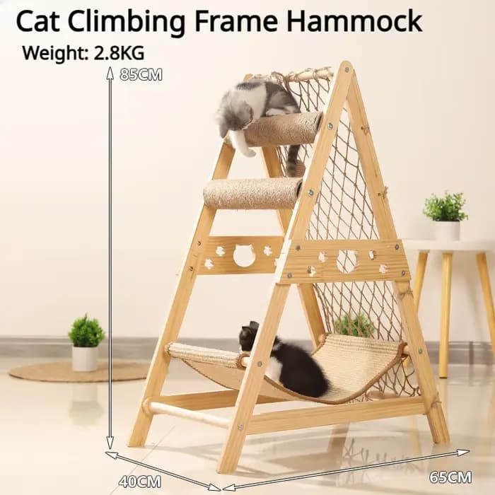Structure d'escalade pour chat en bois avec hamac filet de repos, arbre à chat multi-niveaux avec pl