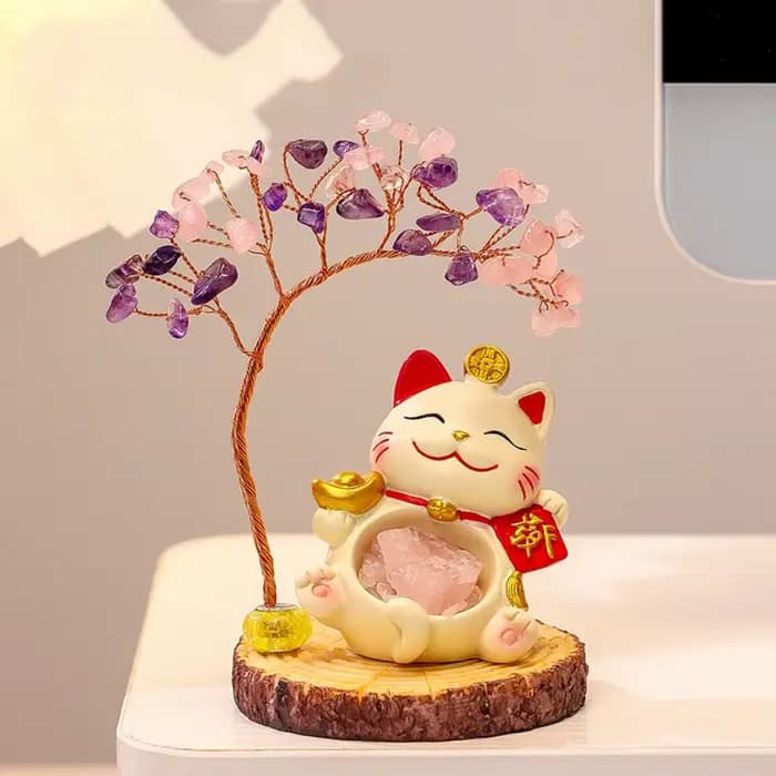 Chat mignon cristal naturel arbre de cristal gravier coloré Fortune chat arbre de Fortune cadeaux de