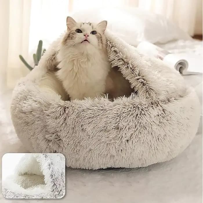Doux En Peluche Rond Chat Lit Pet Matelas Chaud Confortable Panier Chat Chien 2 en 1 Sac De Couchage