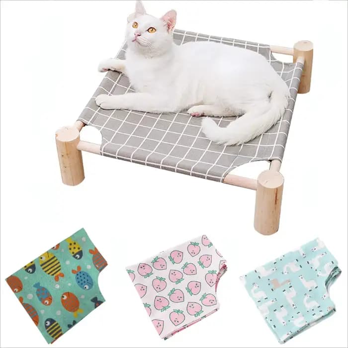 Hamac en bois pour chat et chien, lit de refroidissement surélevé, Portable et détachable, pour inté