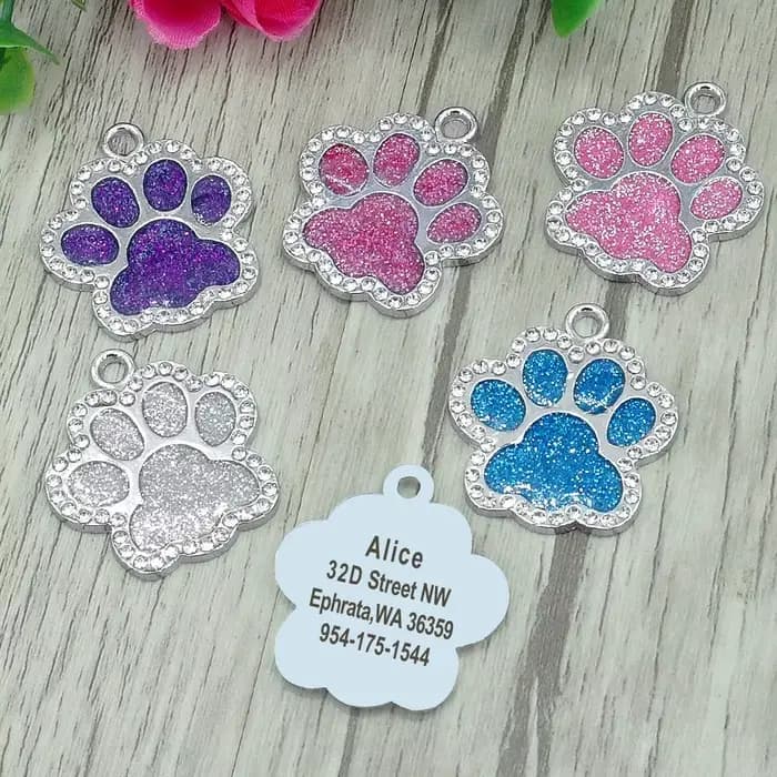 Étiquette d'identification personnalisée pour chien et chat, strass scintillants, étiquettes nominat