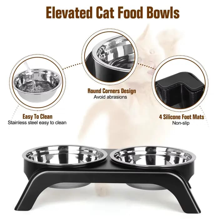 Bols surélevés pour chat, bol pour chien, ensemble de bols d'eau surélevés en acier inoxydable avec
