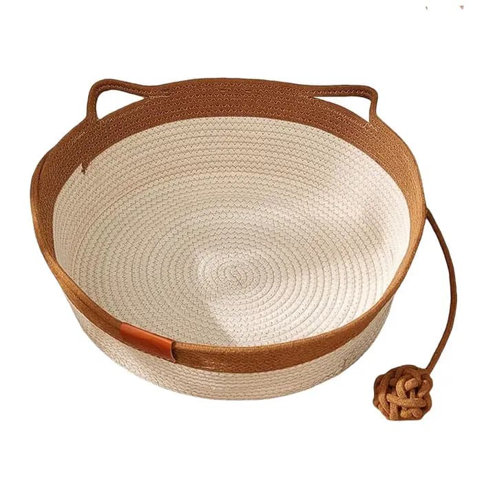 Panier Instinct pour chats en corde de coton tressée à la main, lit d'enrichissement avec jouet en f