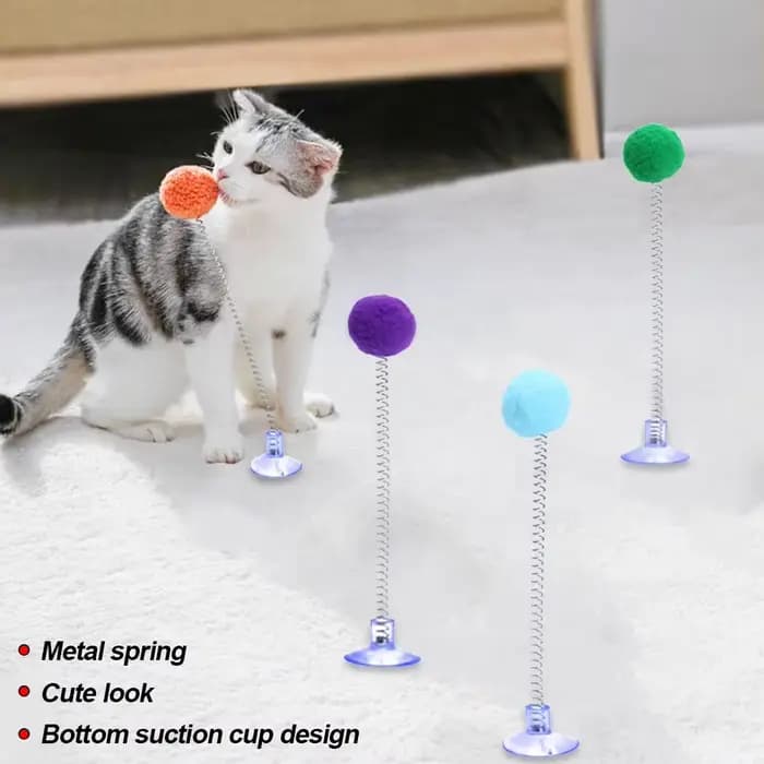 Boule de fourrure pour chat, jouet de printemps, ventouse, baguette Teaser multicolore, jouets inter