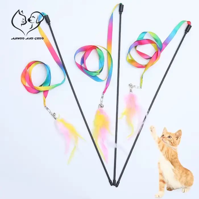 Simulation plume interactive chat jouet ruban de Satin cloche chat bâton jouets chaton jouant Teaser
