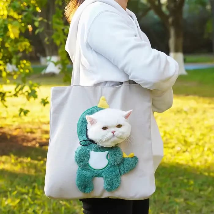 Sac à bandoulière en toile motif chat mignon, sac de transport portable pour animaux de compagnie (c