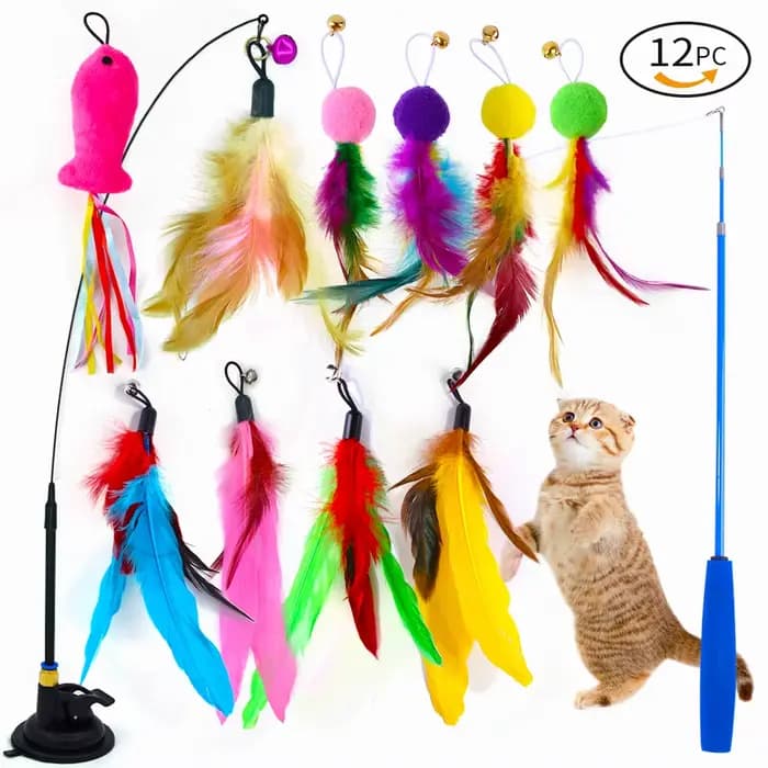 Jouet interactif pour chat, bâton mains libres pour chaton, baguette Teaser, jouet à ventouse, ensem