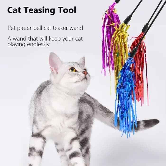 5 baguettes pour chat avec ruban réfléchissant et sons de clochette, jouets interactifs pour chats