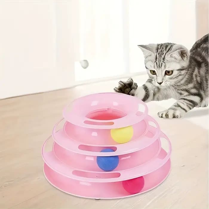 Tour de jouet interactive pour chat à 3 couches avec balles colorées, exercice physique mental, jeu