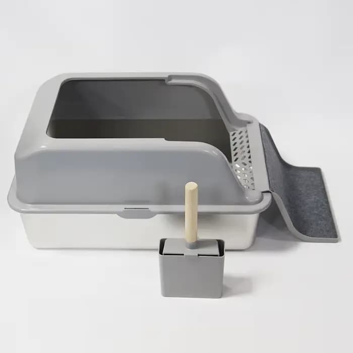 Bac à litière pour chat en acier inoxydable avec grande capacité, conception anti-déversement, couve