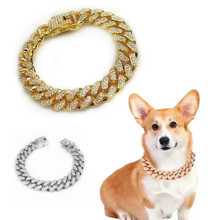Collier de chaîne de chien en strass, collier de chaîne en métal de luxe en acier inoxydable pour ch