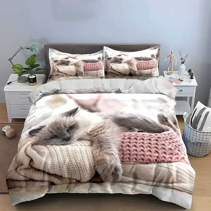 Ensemble de literie pour chat Ragdoll, 3 pièces, style doux, pour les amoureux des chats (inclut 1 h