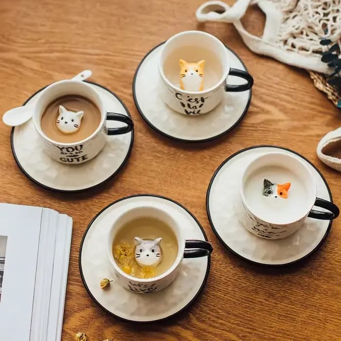 Tasse à griffes de chat en céramique, chaton mignon, fond de tasse d'eau animale, tasse de chat, tas