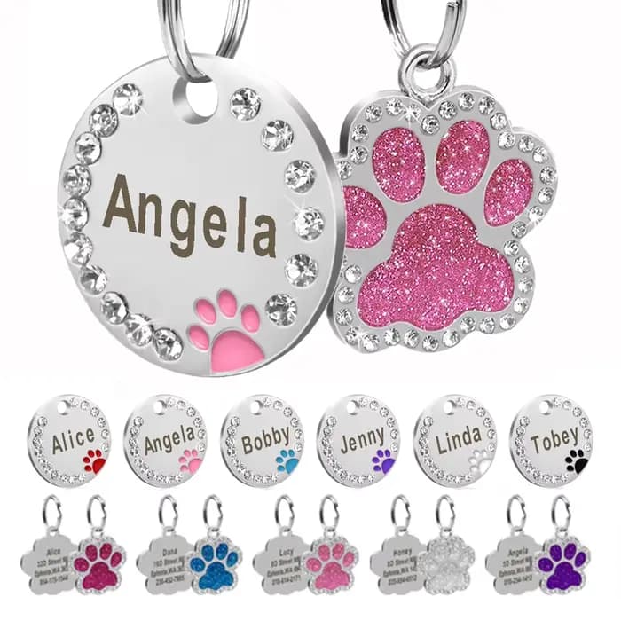 Étiquette d'identification personnalisée pour chien et chat, strass scintillants, étiquettes nominat
