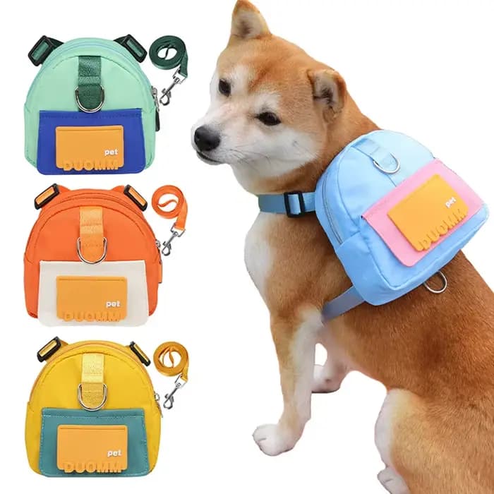 Sac à dos imperméable pour animaux de compagnie, sac pour chiots avec harnais et collier, sac à dos