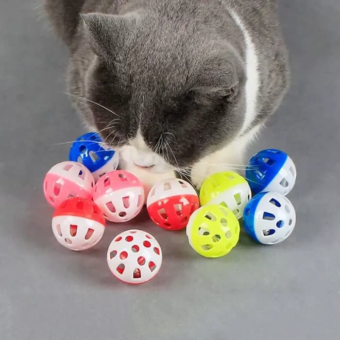 Jouet coule avec cloche sonore pour chat, boule en plastique multicolore, jouet creux mignon, fourni