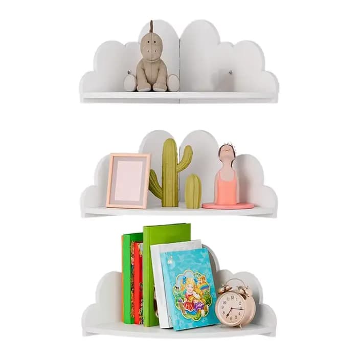 Ensemble d'étagères murales en forme de nuage, 3 pièces, étagères d'angle en bois, bibliothèque flot