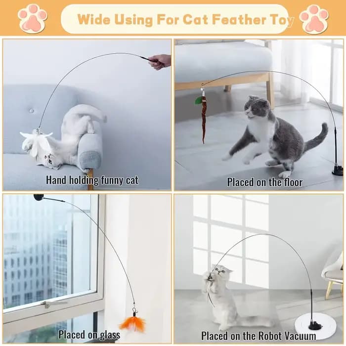 Jouets pour chats, baguette à plumes, jouet interactif pour chaton, avec Super ventouse détachable,