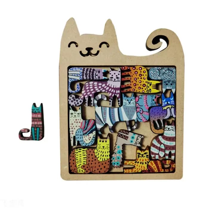 Jouet de puzzle amusant en bois en forme de chat, de grande difficulté, pour enfants, éducation préc