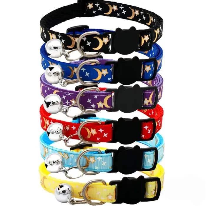 Collier de chat avec cloche dessin animé étoile lune chien chiot chaton collier réglable cloche de s