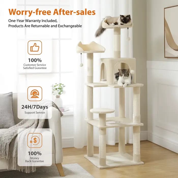 Tour d'arbre à chat à plusieurs niveaux pour chats d'intérieur, poteau à gratter recouvert de sisal,