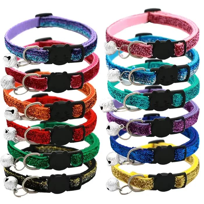 Sangle de cou réglable avec clochette pour animal de compagnie, collier à paillettes pour chaton et