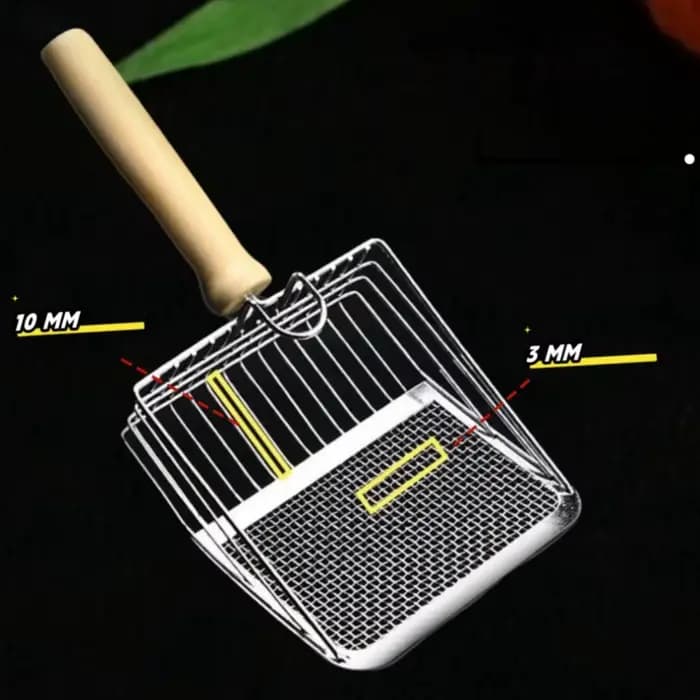 Pelle à litière pour chat, manche en bois en acier inoxydable, facile à rouiller, lavable, cuillère