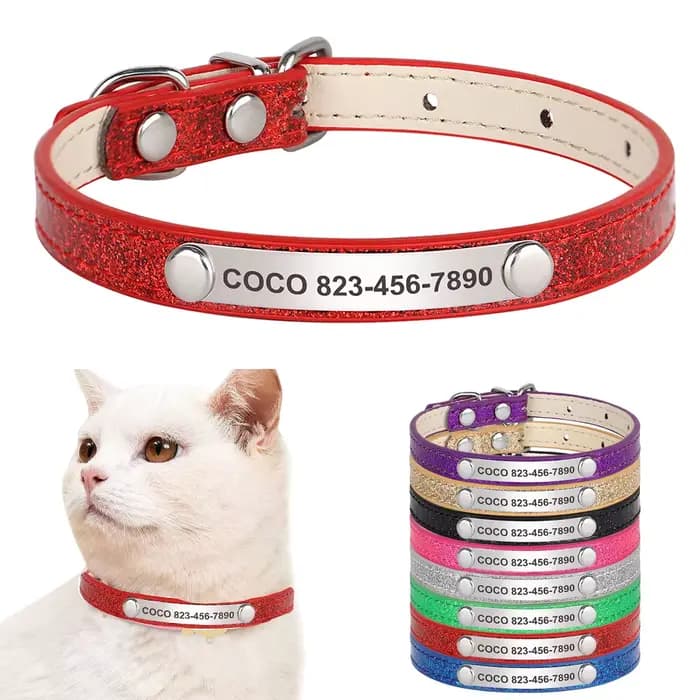 Collier de chat personnalisé en cuir scintillant colliers de chat de compagnie personnalisé sculpté