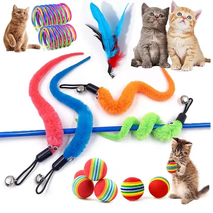 Jouet interactif en plumes de chat, accessoires, faux souris, ver, avec cloche de remplacement, rech