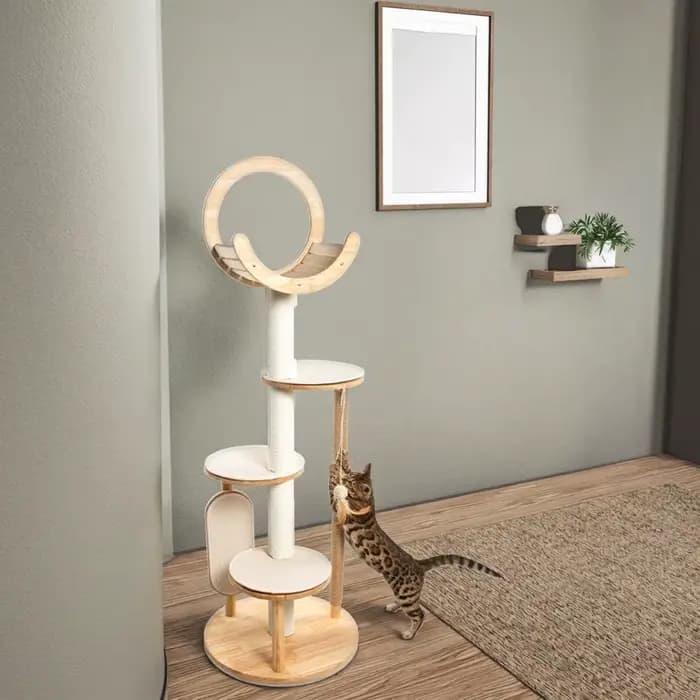 Grand arbre à chat en bois massif de haute qualité avec hamac et poteaux à gratter