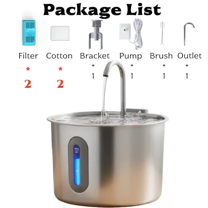 Fontaine à eau pour chats 74oz/2.2L en acier inoxydable, distributeur d'eau intérieur sur pied avec