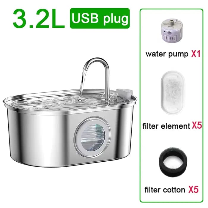Fontaine d'eau pour chat en acier inoxydable 3,2 l, abreuvoir pour chat, distributeur d'eau pour ani