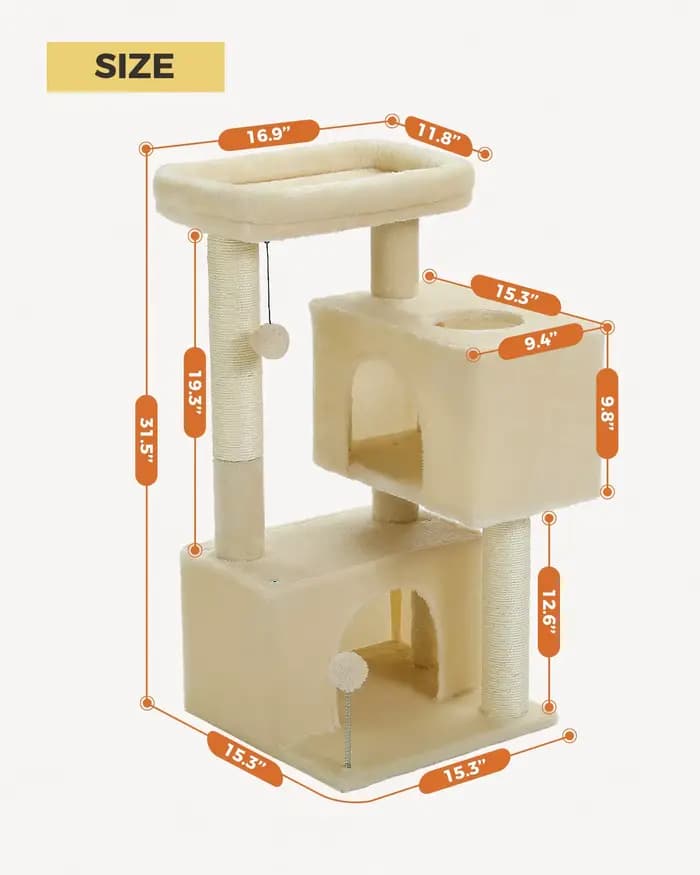 Tour d'arbre à chat d'intérieur pour chats, condo pour chat avec griffoir, perchoir souple et balle